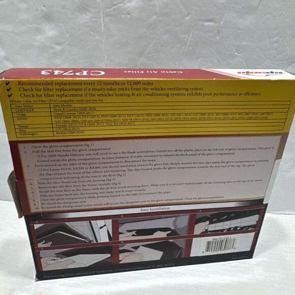 EP AUTO Interior‎ Cabin Air Filter Cleaner Airflow CP743 (CF10743)  New In Box - Picture 5 of 7